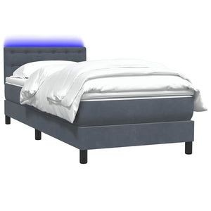 Letto a Molle con Materasso e LED-Struttura Letto con Materasso Grigio Scuro 80x220 cm Velluto 345624