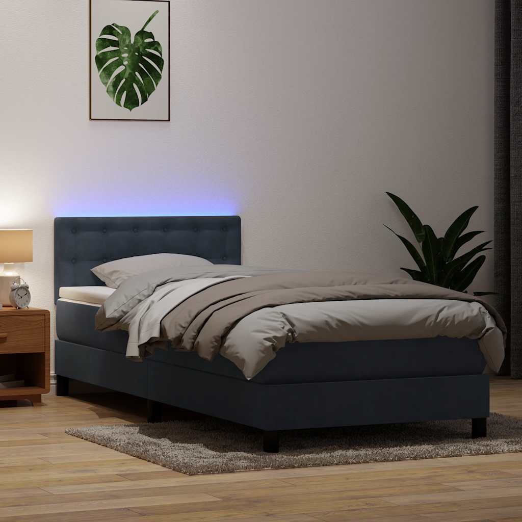 Letto a Molle con Materasso e LED-Struttura Letto con Materasso Grigio Scuro 80x220 cm Velluto 345624