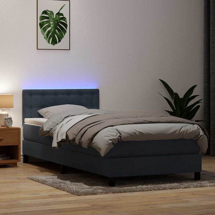Letto a Molle con Materasso e LED-Struttura Letto con Materasso Grigio Scuro 80x220 cm Velluto 345624