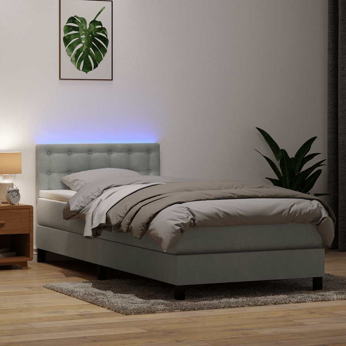 Letto a Molle con Materasso e LED-Struttura Letto con Materasso Grigio Chiaro 90x220 cm Velluto 684789