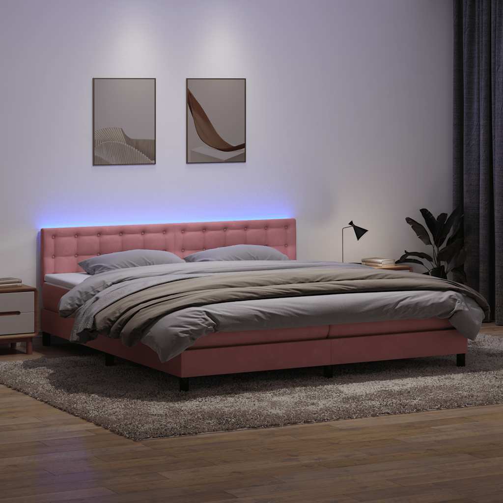 Letto a Molle con Materasso e LED Rosa 200x220 cm in Velluto 3317336