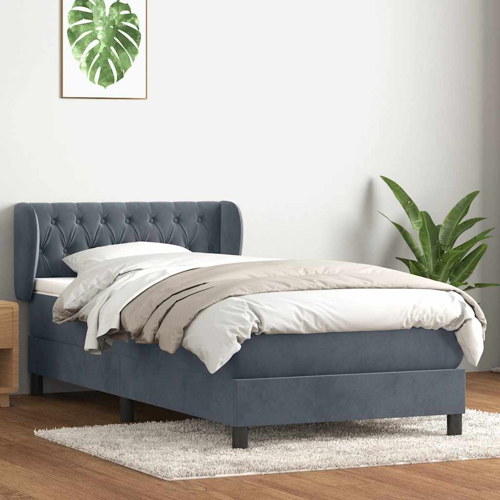 vidaXL Giroletto a Molle con Materasso Grigio Scuro 80x220 cm Velluto