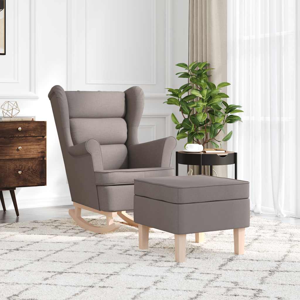 Poltrona a Dondolo con Poggiapiedi Tortora in Tessuto 3308003