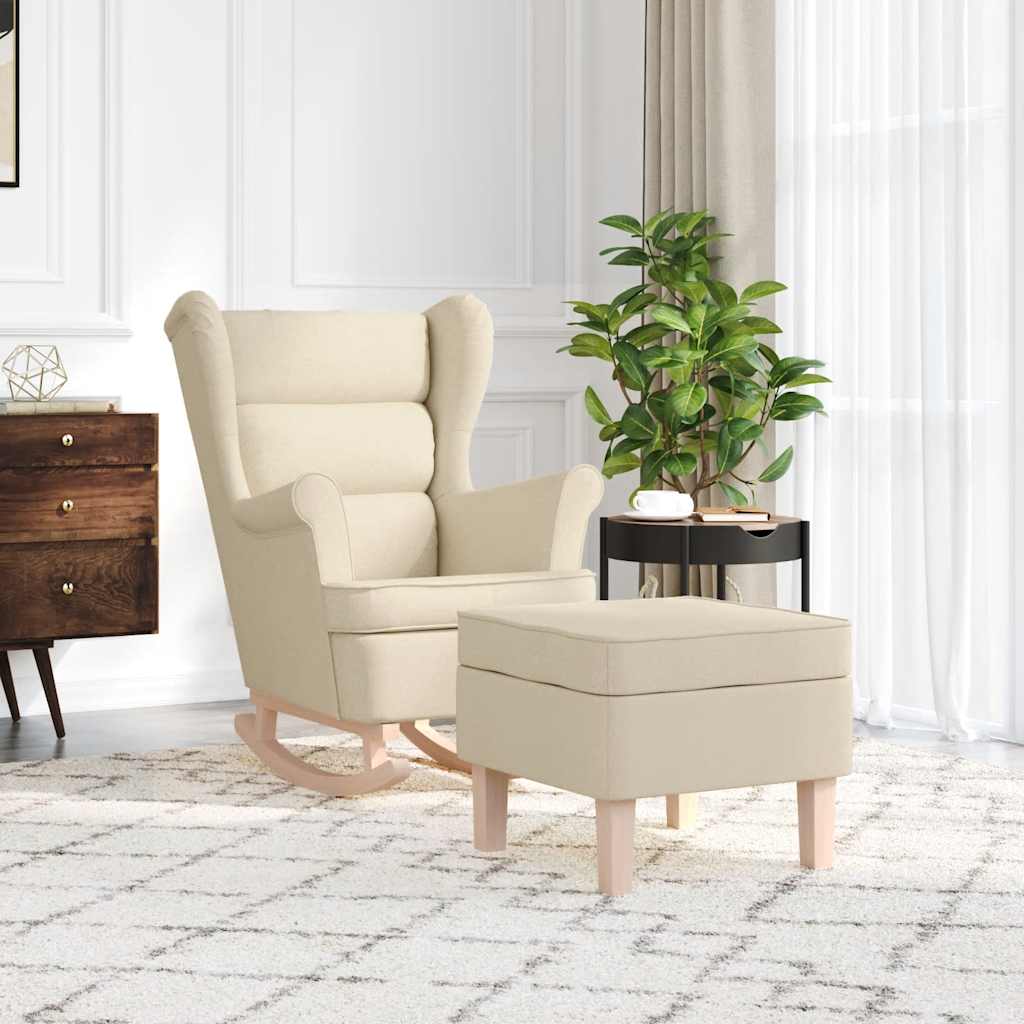 Poltrona a Dondolo con poggiapiedi crema in Tessuto 3308004