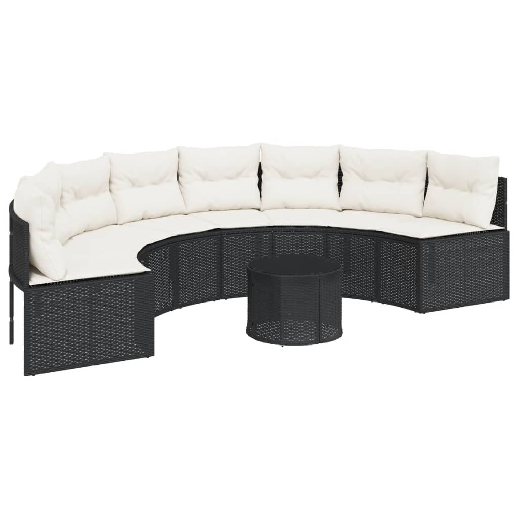 Divano Giardino Tavolo e Cuscini Semicircolare Nero Polyrattan 3318517