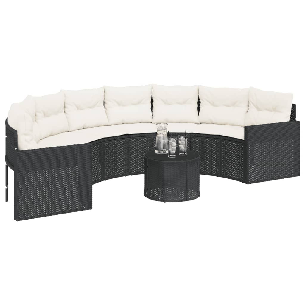 Divano Giardino Tavolo e Cuscini Semicircolare Nero Polyrattan 3318517