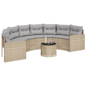 vidaXL Divano Giardino Tavolo e Cuscini Semicircolare Beige Polyrattan
