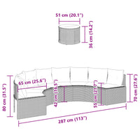 vidaXL Divano Giardino Tavolo Cuscini Semicircolare Grigio Polyrattan
