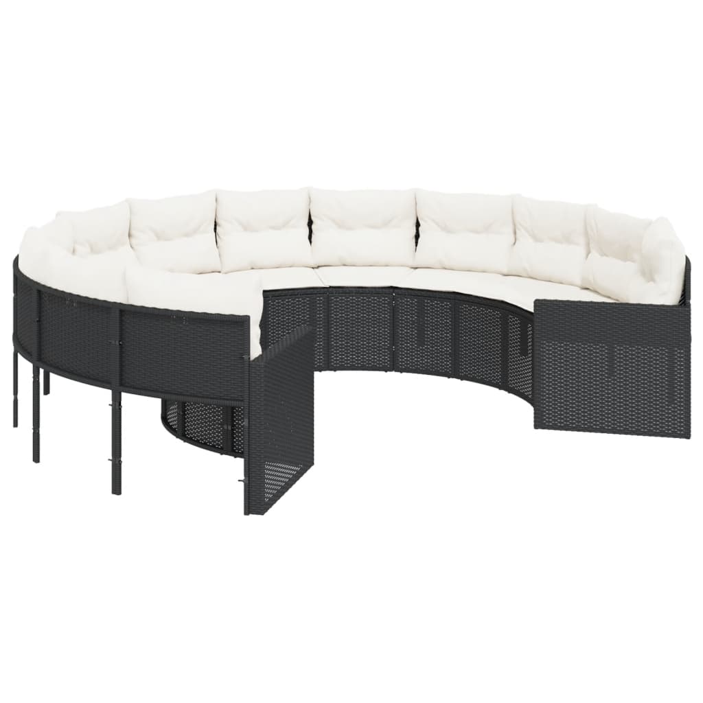Divano da Giardino con Cuscini Circolare Nero in Polyrattan 3318531