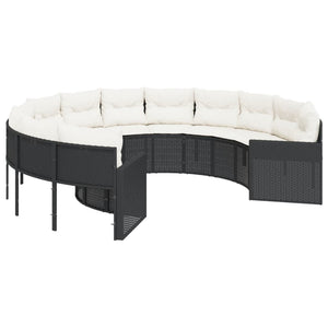 Divano da Giardino con Cuscini Circolare Nero in Polyrattan 3318531