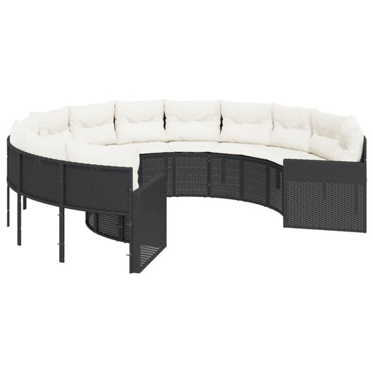 Divano da Giardino con Cuscini Circolare Nero in Polyrattan 3318531