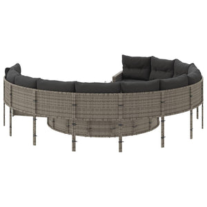 Divano da Giardino con Cuscini Circolare Grigio in Polyrattan 3318532