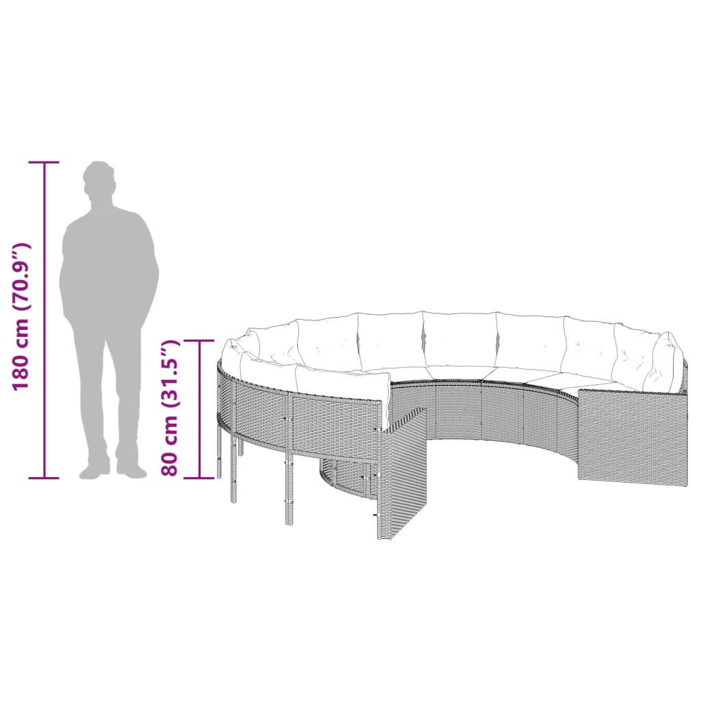 Divano da Giardino con Cuscini Circolare Grigio in Polyrattan 3318532