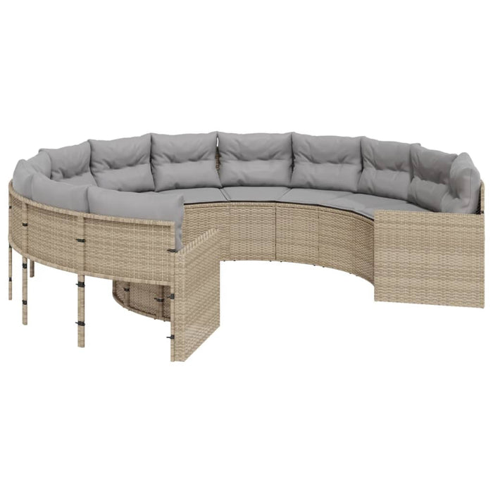 Divano da Giardino con Cuscini Circolare Beige in Polyrattan 3318533