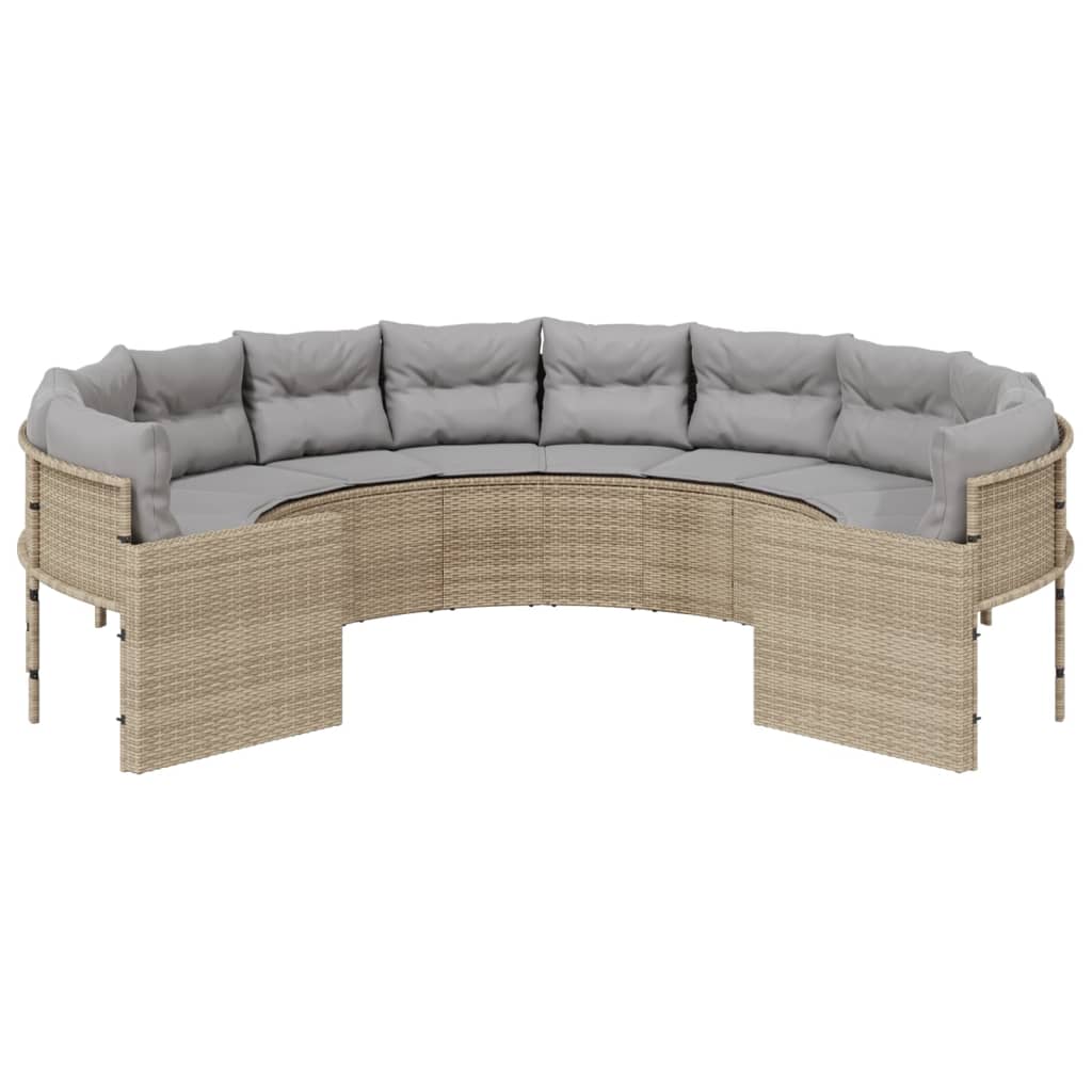Divano da Giardino con Cuscini Circolare Beige in Polyrattan 3318533