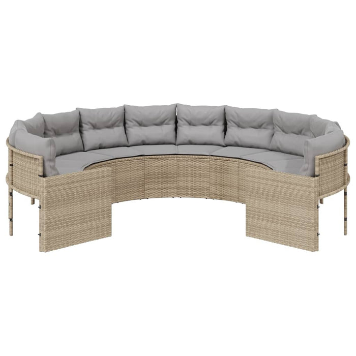 Divano da Giardino con Cuscini Circolare Beige in Polyrattan 3318533