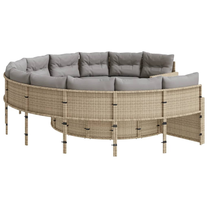 Divano da Giardino con Cuscini Circolare Beige in Polyrattan 3318533