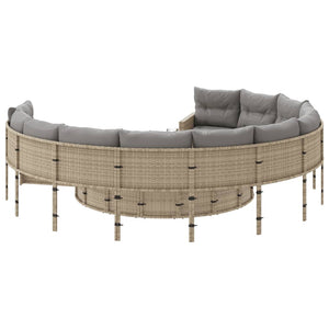 Divano da Giardino con Cuscini Circolare Beige in Polyrattan 3318533