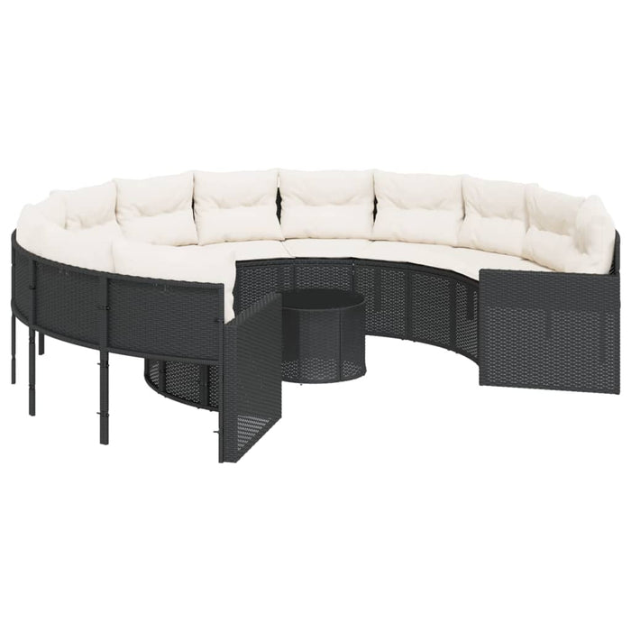 Divano Giardino con Tavolo e Cuscini Circolare Nero Polyrattan 3318535