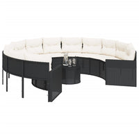 Divano Giardino con Tavolo e Cuscini Circolare Nero Polyrattan 3318535