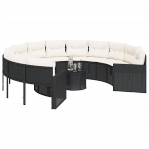 Divano Giardino con Tavolo e Cuscini Circolare Nero Polyrattan 3318535