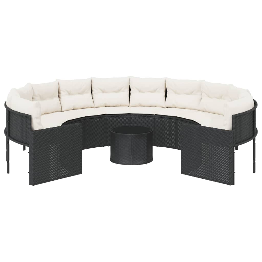 Divano Giardino con Tavolo e Cuscini Circolare Nero Polyrattan 3318535