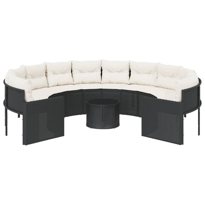 Divano Giardino con Tavolo e Cuscini Circolare Nero Polyrattan 3318535