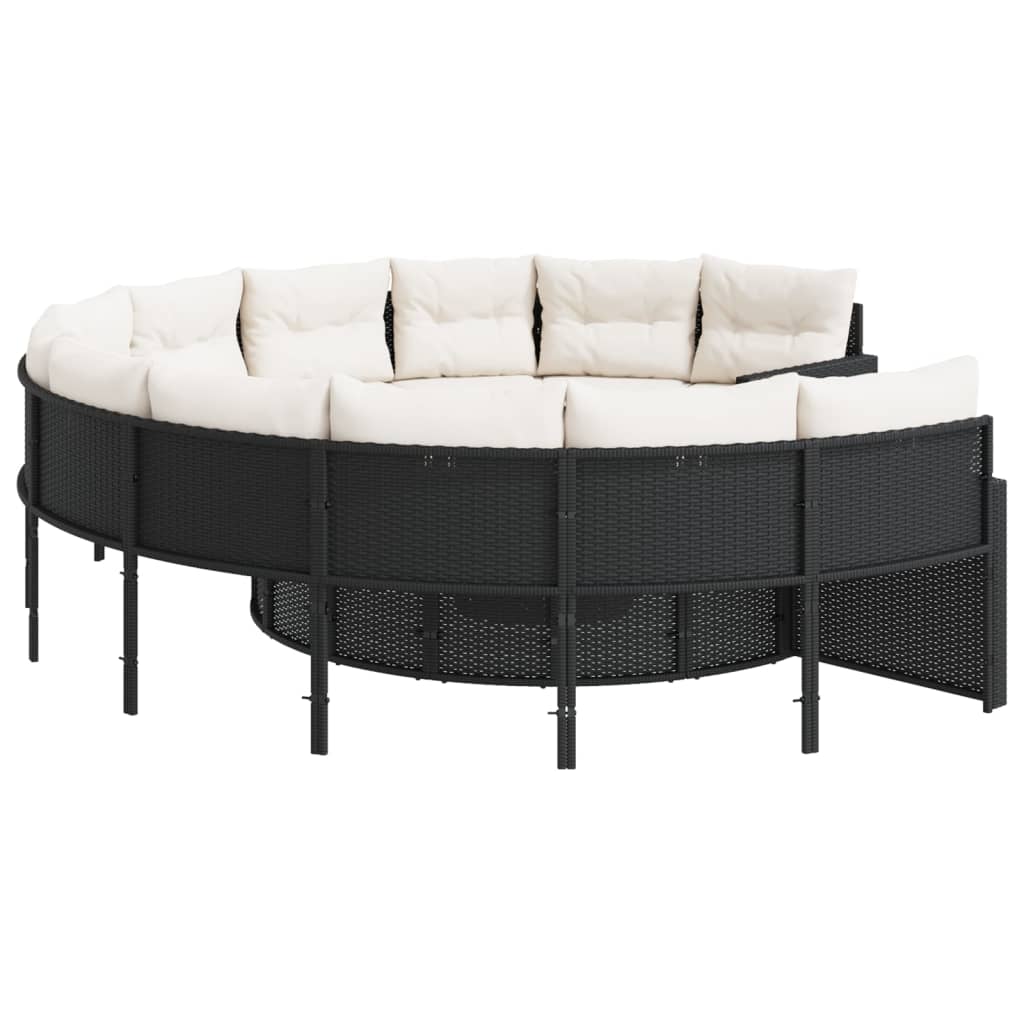 Divano Giardino con Tavolo e Cuscini Circolare Nero Polyrattan 3318535