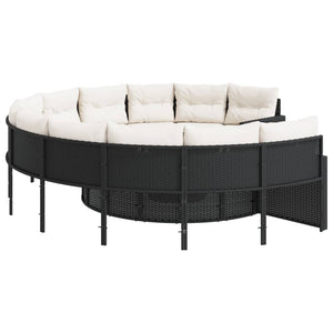 Divano Giardino con Tavolo e Cuscini Circolare Nero Polyrattan 3318535