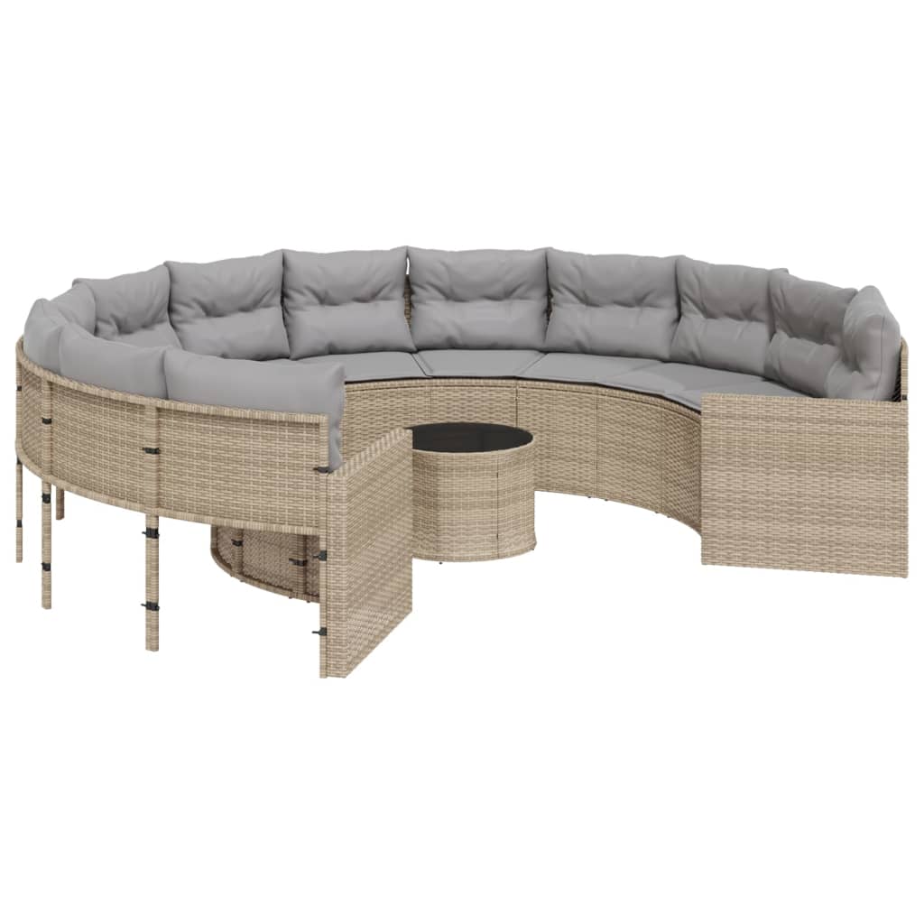 Divano Giardino con Tavolo e Cuscini Circolare Beige Polyrattan 3318537