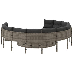 Divano da Giardino con Cuscini Circolare Grigio in Polyrattan 3318541