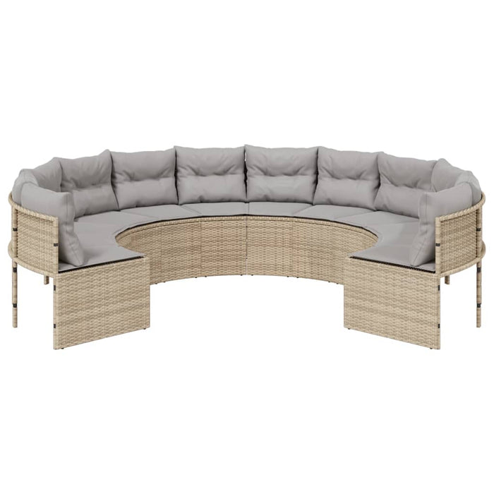 Divano da Giardino con Cuscini Circolare Beige in Polyrattan 3318542