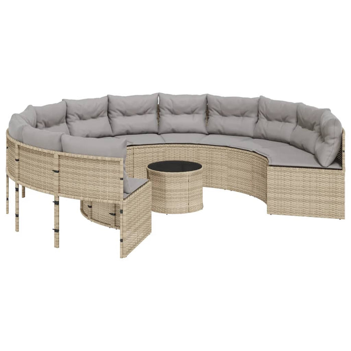 vidaXL Divano Giardino con Tavolo e Cuscini Circolare Beige Polyrattan
