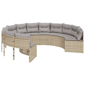 vidaXL Divano Giardino con Tavolo e Cuscini Circolare Beige Polyrattan