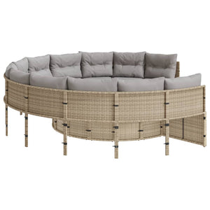 vidaXL Divano Giardino con Tavolo e Cuscini Circolare Beige Polyrattan