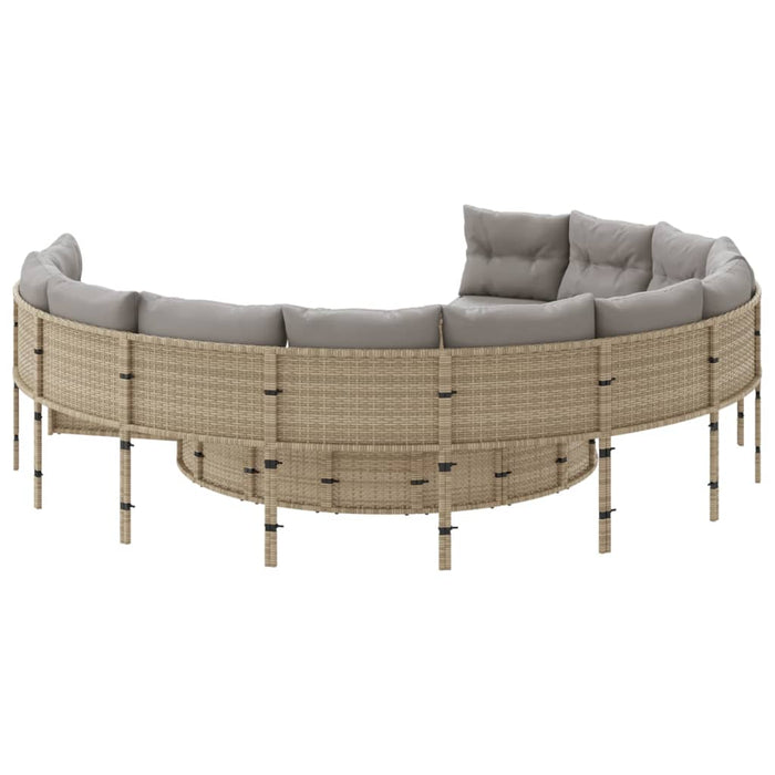 vidaXL Divano Giardino con Tavolo e Cuscini Circolare Beige Polyrattan