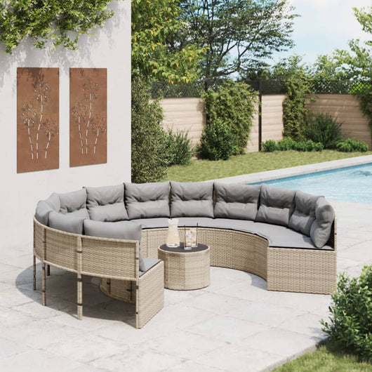 vidaXL Divano Giardino con Tavolo e Cuscini Circolare Beige Polyrattan