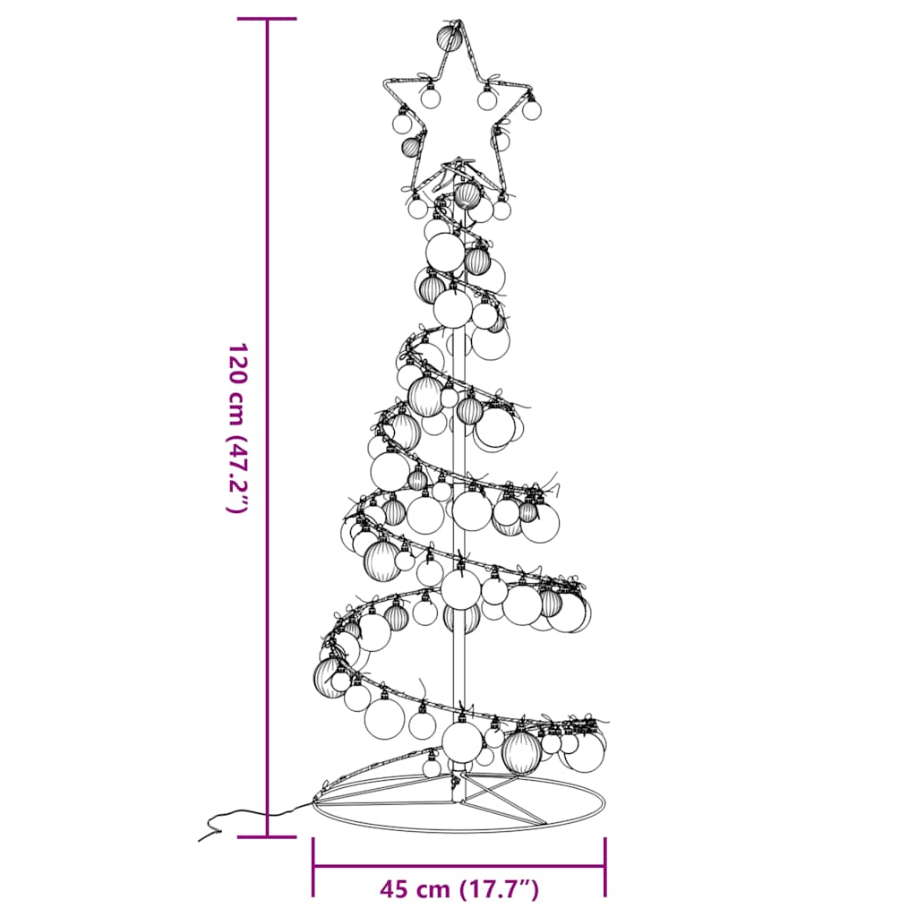 Albero di Natale a LED con Palline 80 LED Bianco Caldo 120 cm 3318550