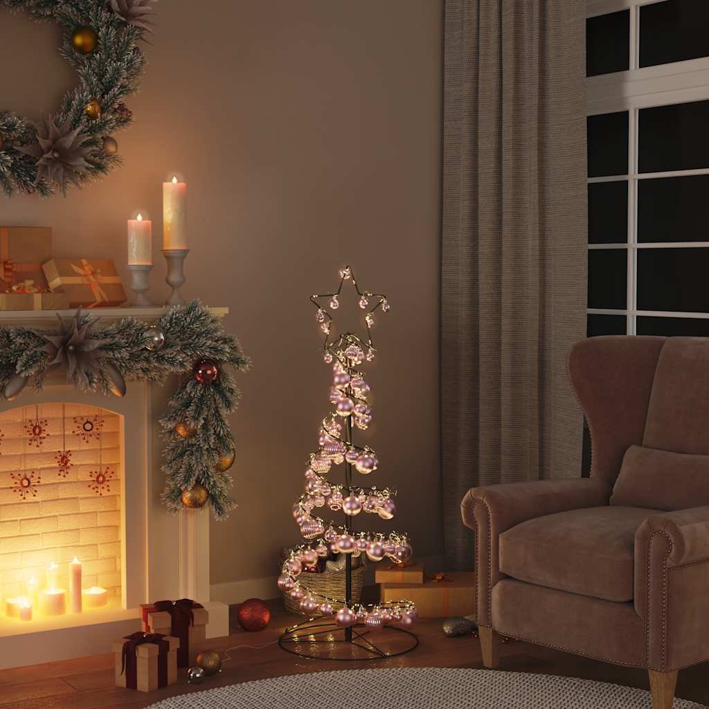 Albero di Natale a LED con Palline 80 LED Bianco Caldo 120 cm 3318551