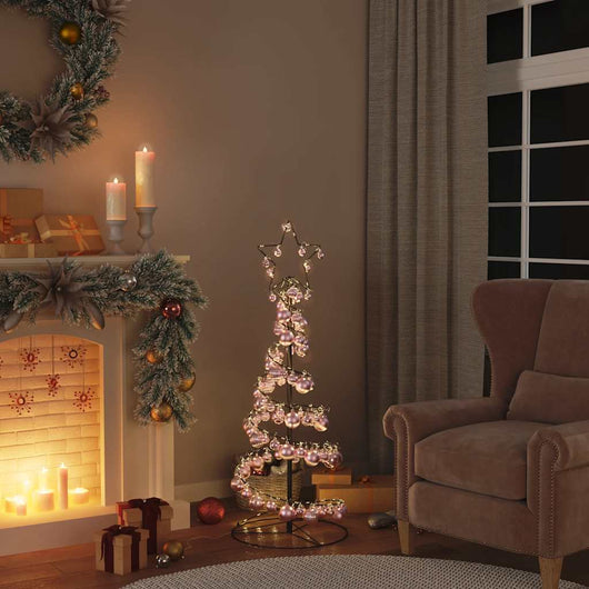 vidaXL Albero di Natale a LED con Palline 80 LED Bianco Caldo 120 cm