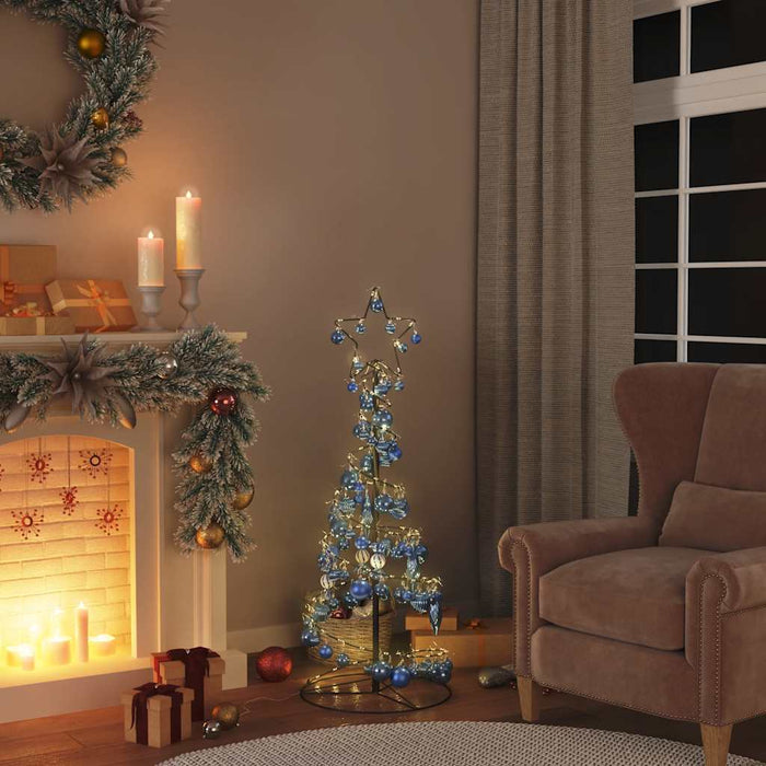 Albero di Natale a LED con Palline 80 LED Bianco Caldo 120 cm 3318552