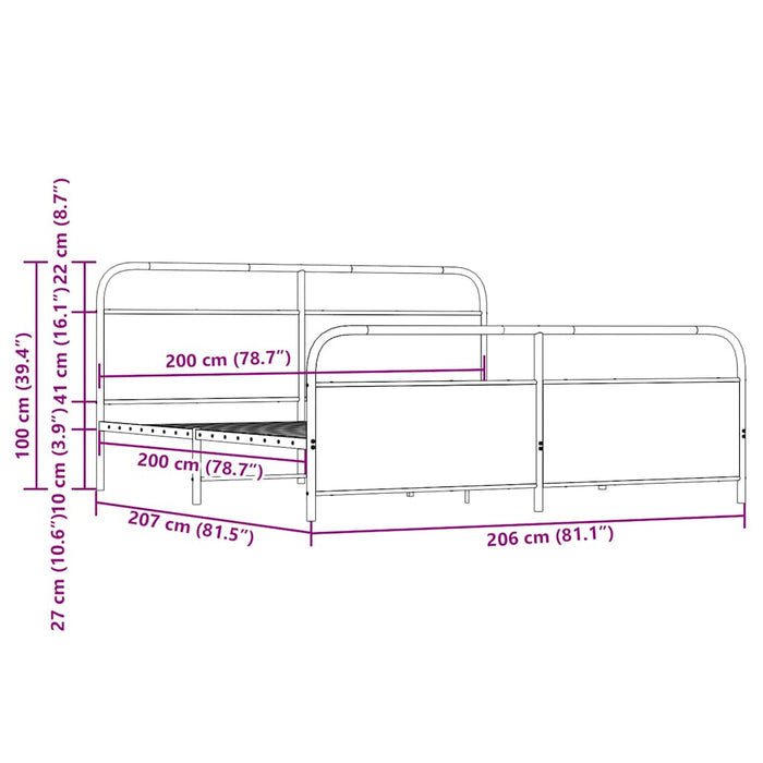vidaXL Giroletto senza Materaso in Metallo Rovere Fumo 200x200 cm