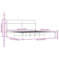 vidaXL Giroletto senza Materaso in Metallo Rovere Sonoma 180x200 cm