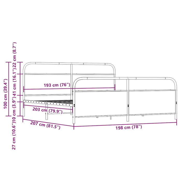 vidaXL Giroletto senza Materaso in Metallo Rovere Sonoma 193x203 cm