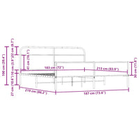 vidaXL Giroletto senza Materaso in Metallo Rovere Fumo 183x213 cm