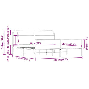 vidaXL Giroletto senza Materaso in Metallo Rovere Fumo 183x213 cm