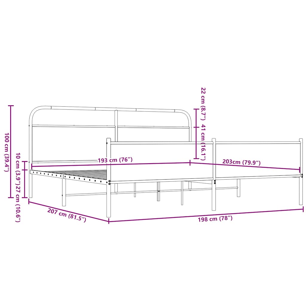 vidaXL Giroletto senza Materaso in Metallo Rovere Marrone 193x203 cm