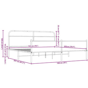 vidaXL Giroletto senza Materaso in Metallo Rovere Marrone 193x203 cm