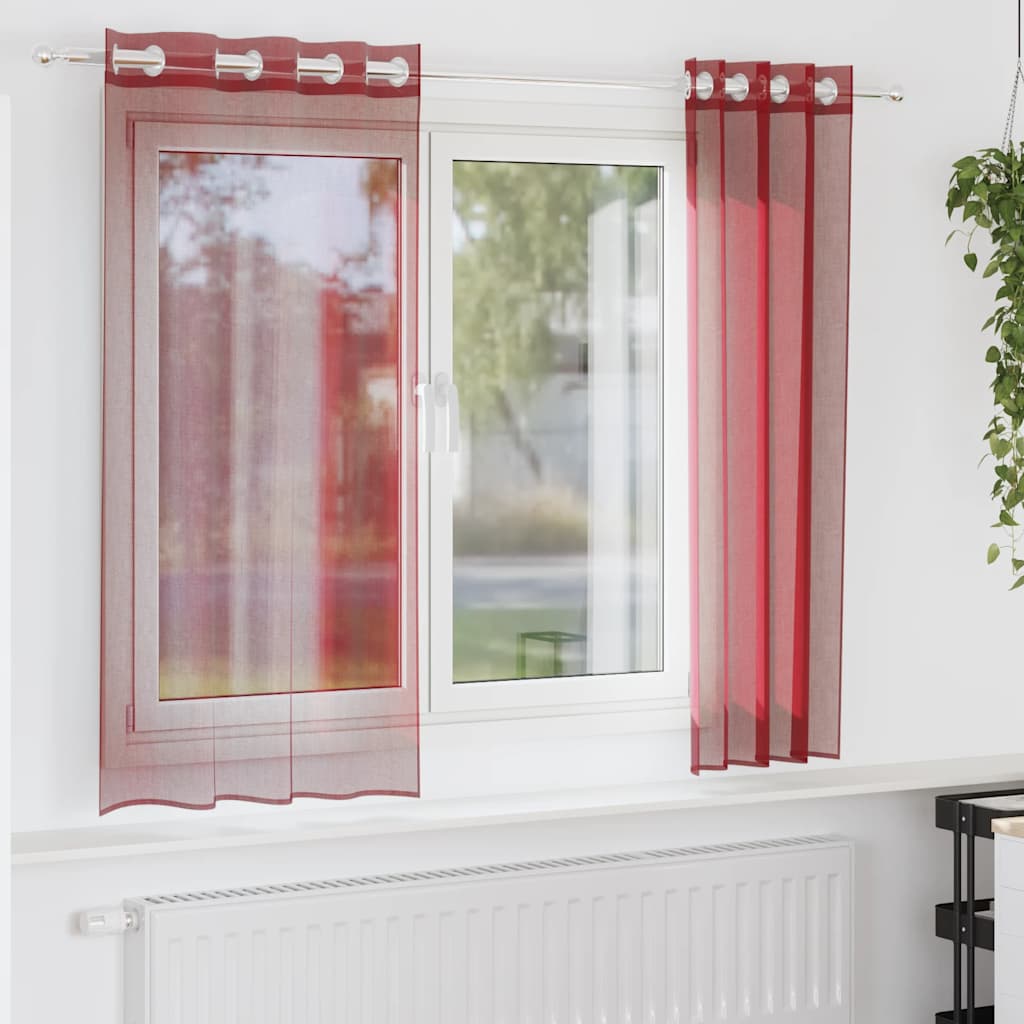 Tende in Voile con Occhielli 2 pz Rosso Vino 4102155