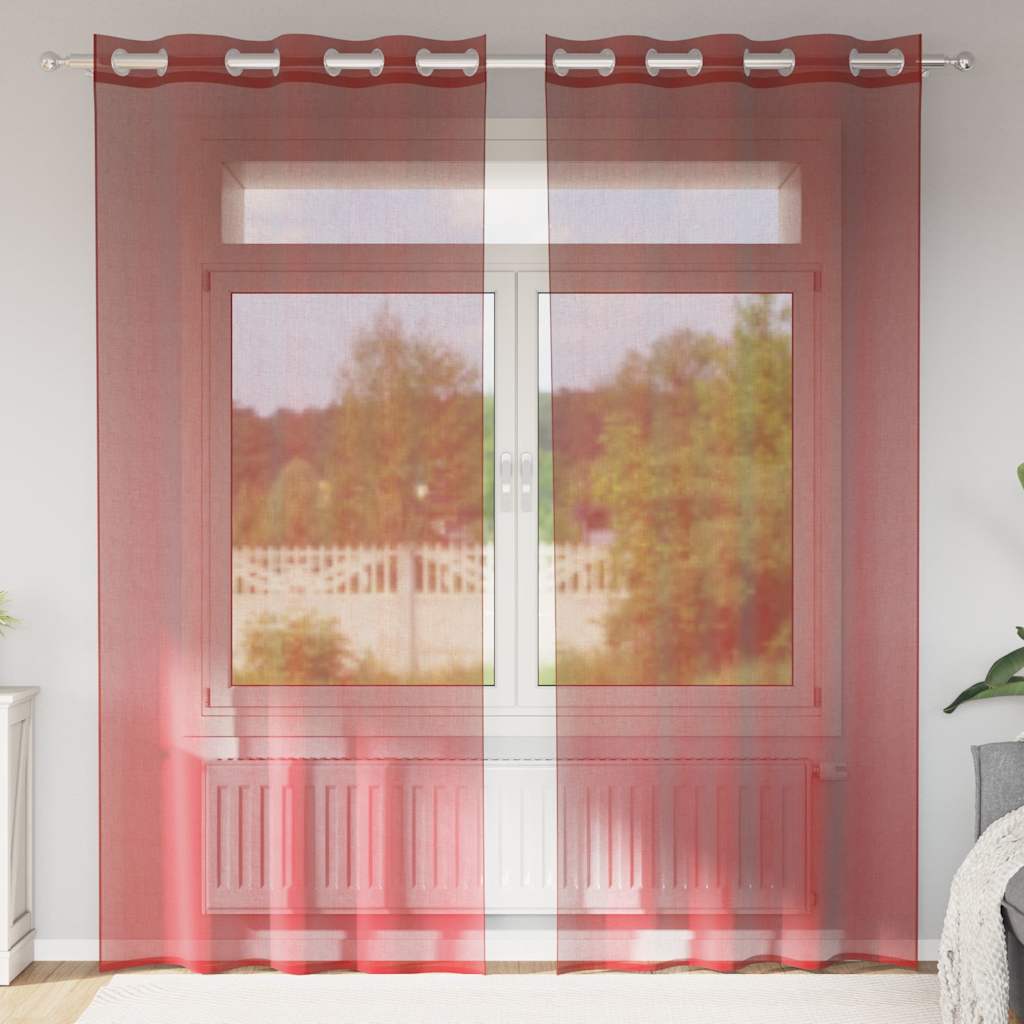 Tende in Voile con Occhielli 2 pz Rosso Vino 4102157